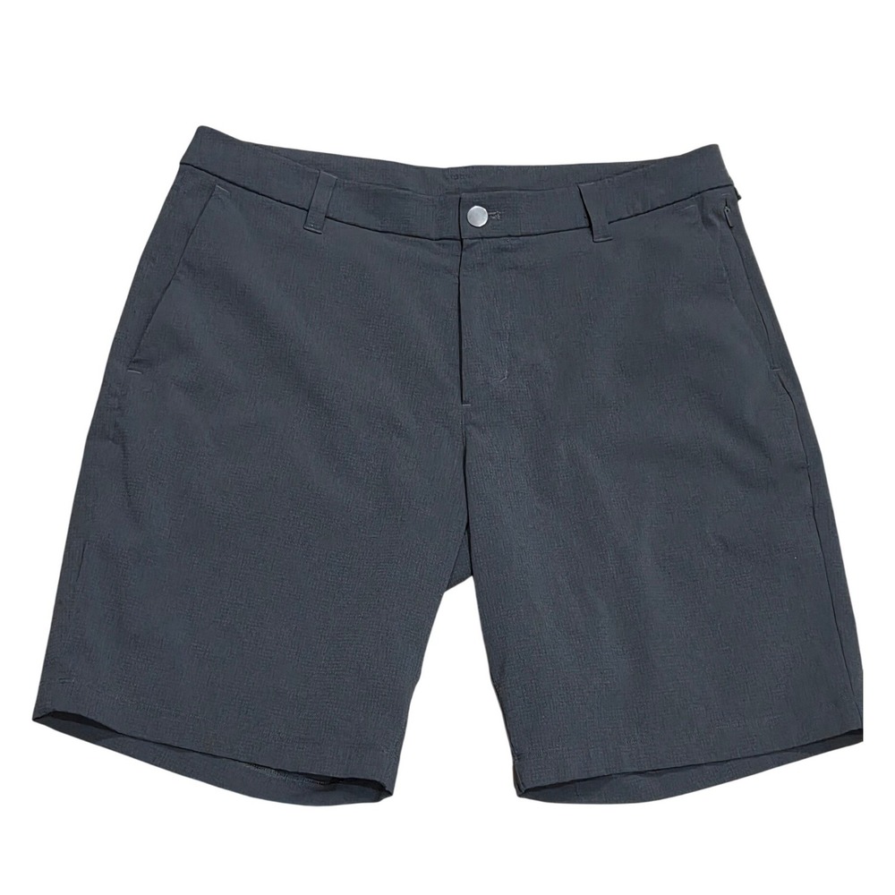 Lululemon Mens ABC Commission Shorts 34 Black Grid Texture Stretch Chino Sporty